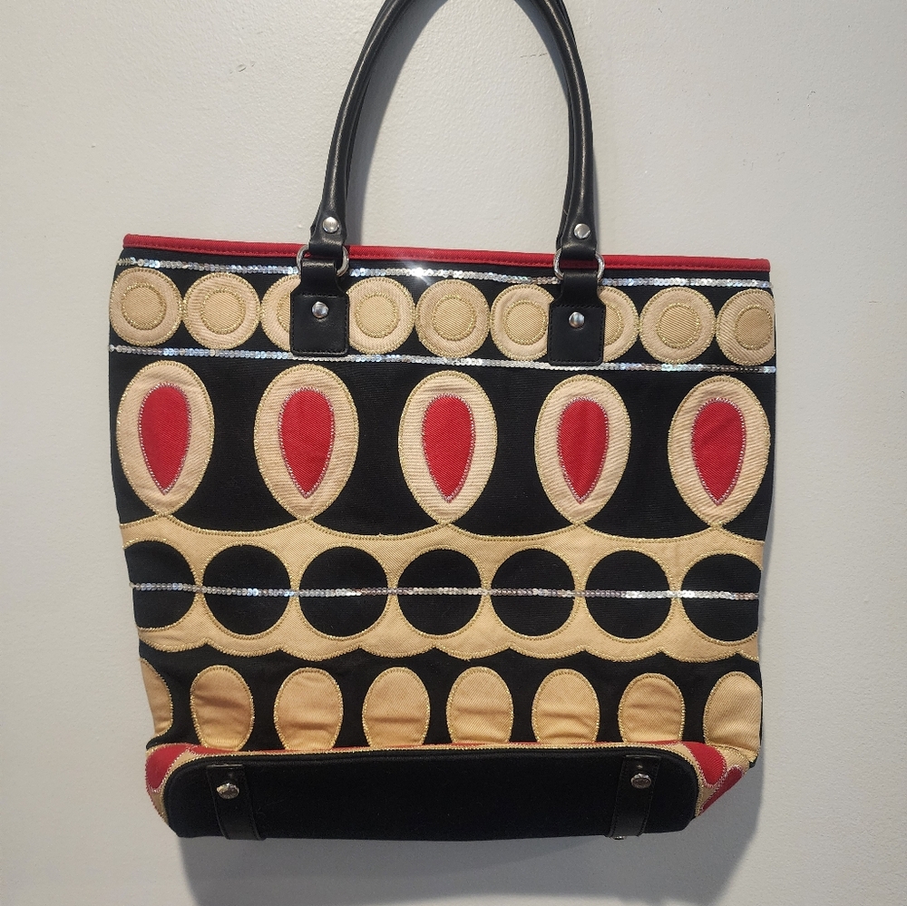 Talbots Women's Shoulder Bag Tote - Red, Black, Tan & Gold with Silver Sequins